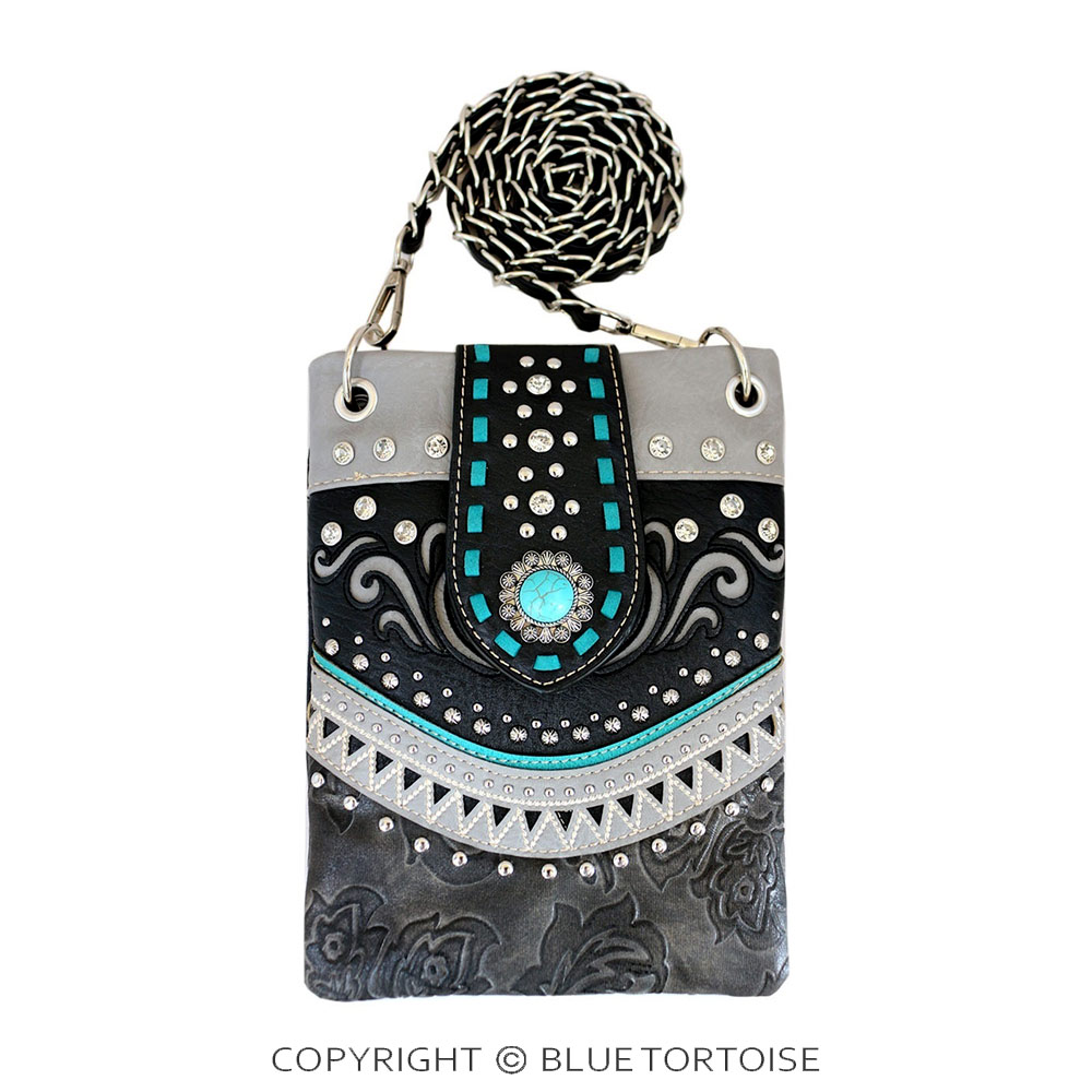 Western Turquoise Accent with Faux Leather Crossbody Bag