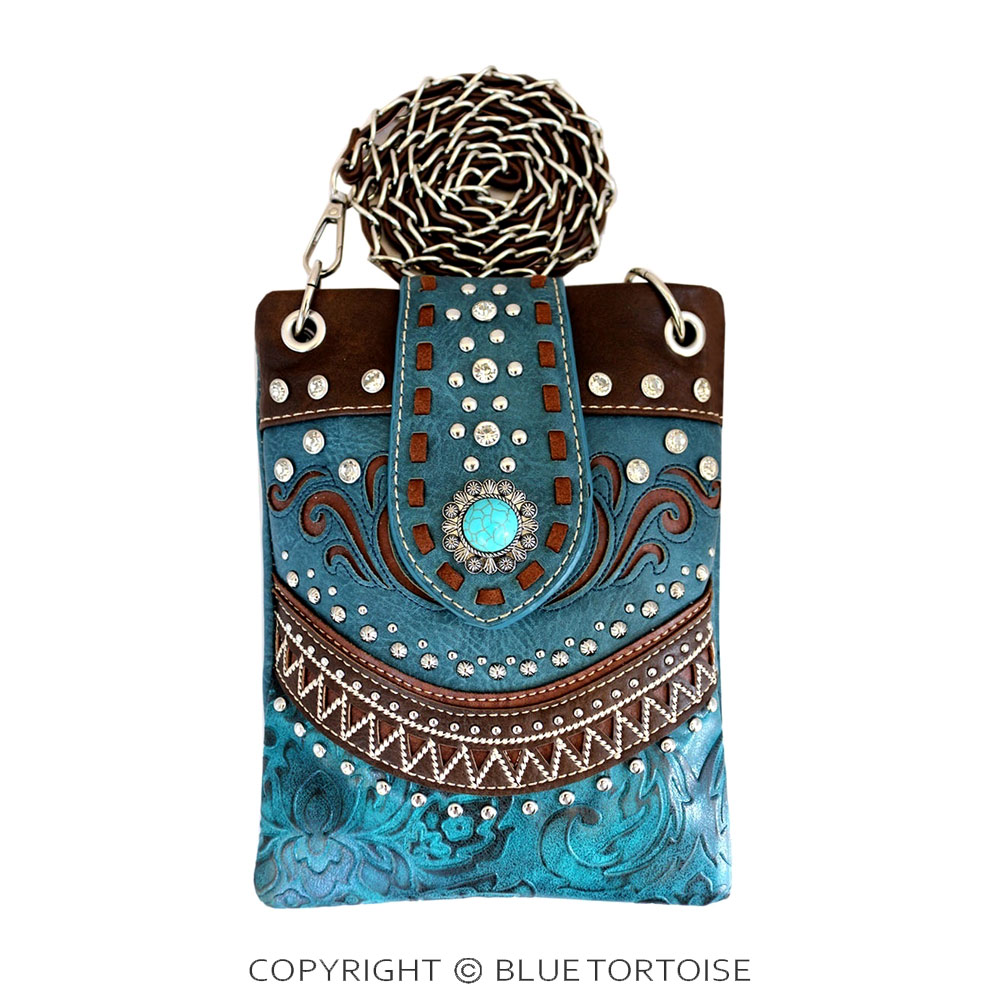 Western Turquoise Accent with Faux Leather Crossbody Bag