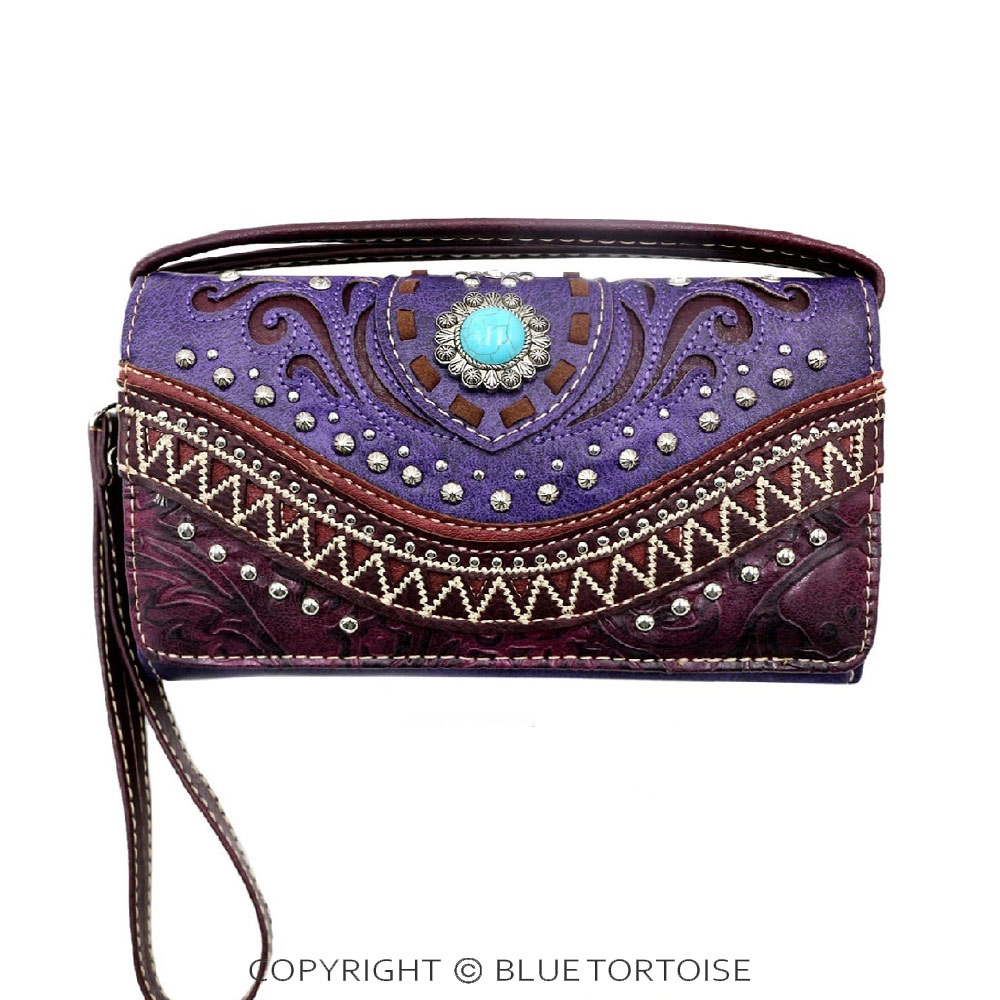 Western Tooled Faux Leather with Turquoise Accent Wallet