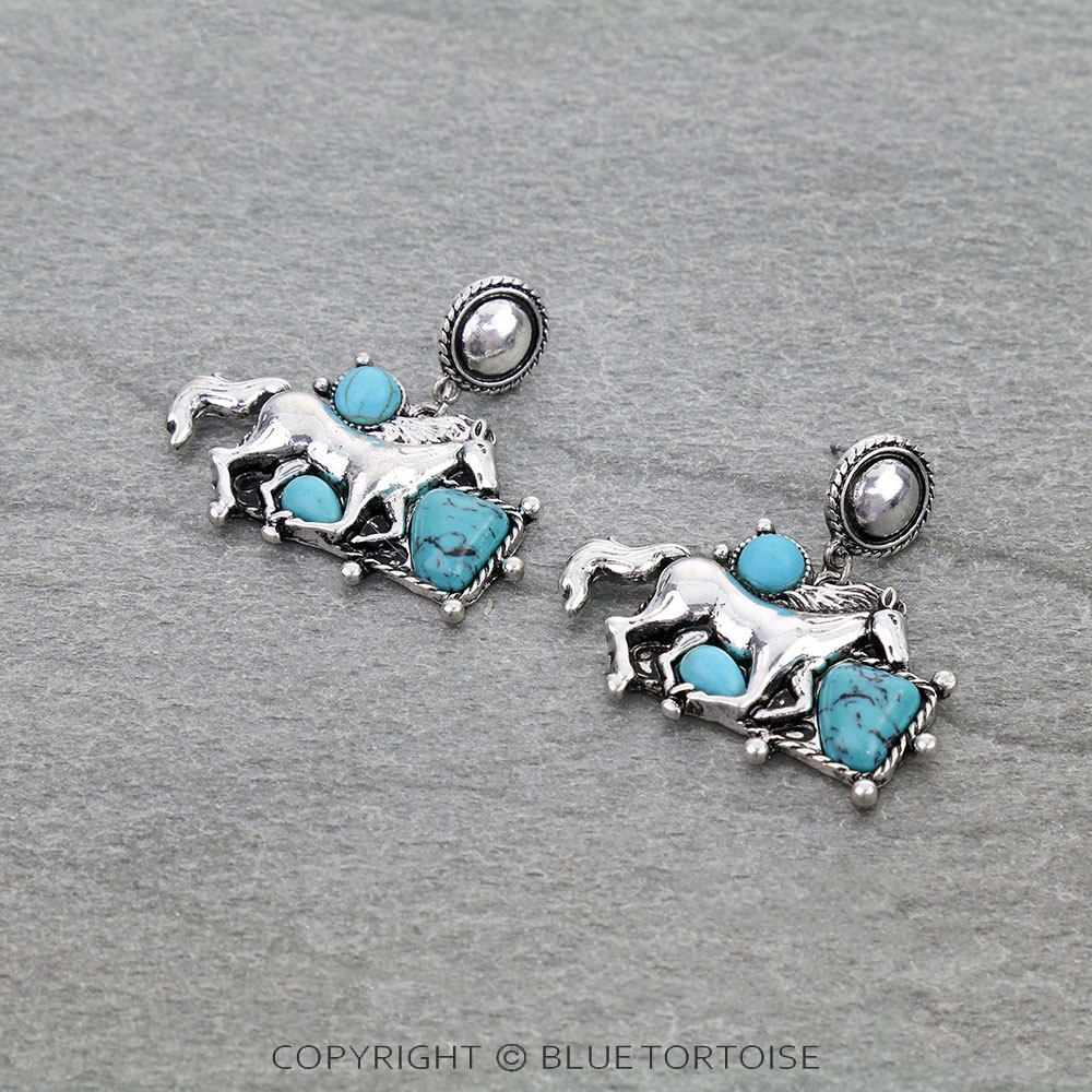 Western Horse Stone Stud Earrings
