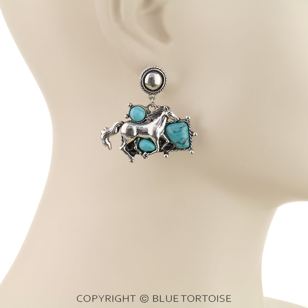 Western Horse Stone Stud Earrings - Image 2