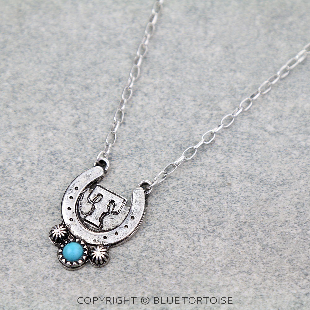 Western Horse Groove Initial Necklace Set - Image 3