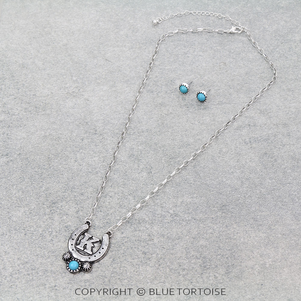 Western Horse Groove Initial Necklace Set