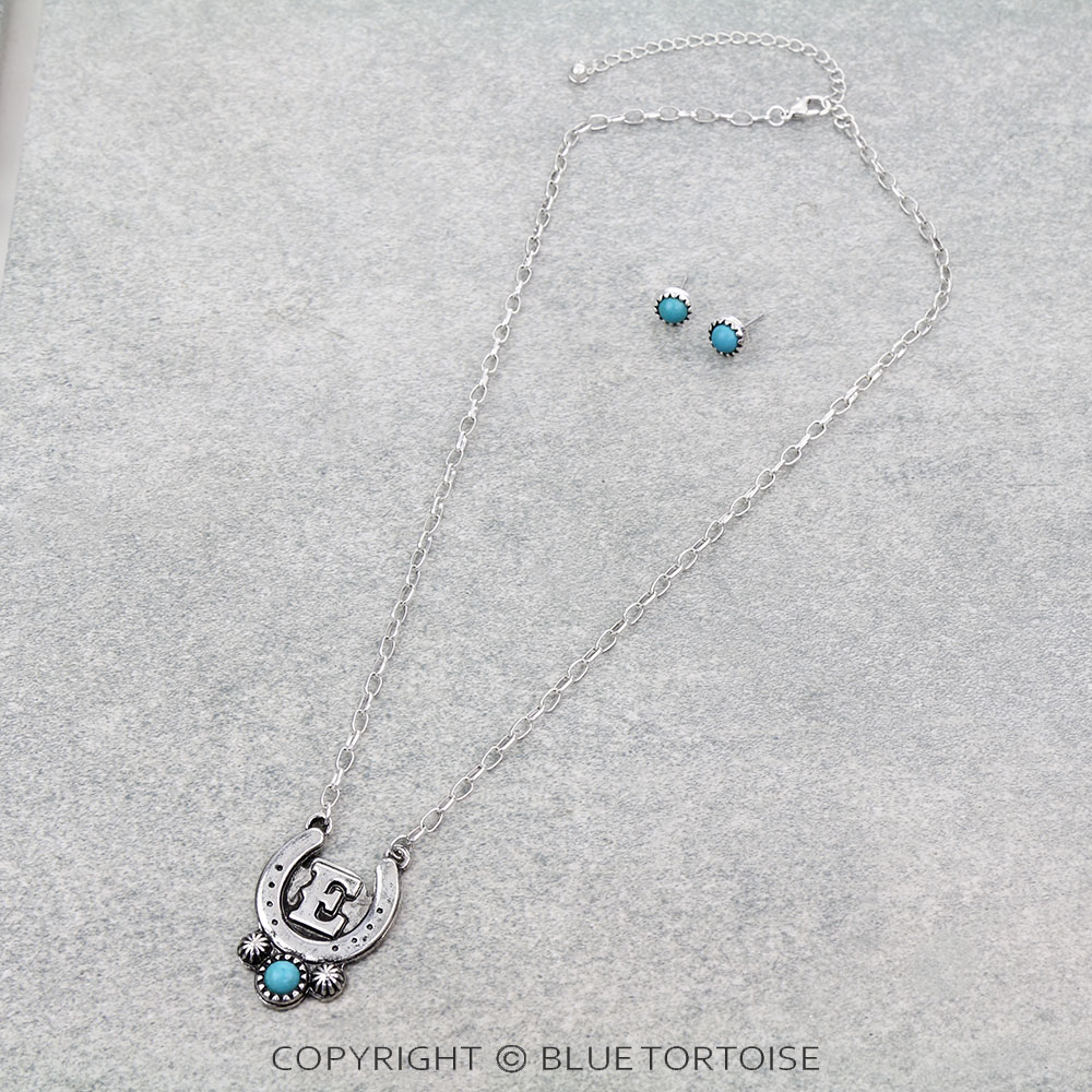 Western Horse Groove Initial Necklace Set