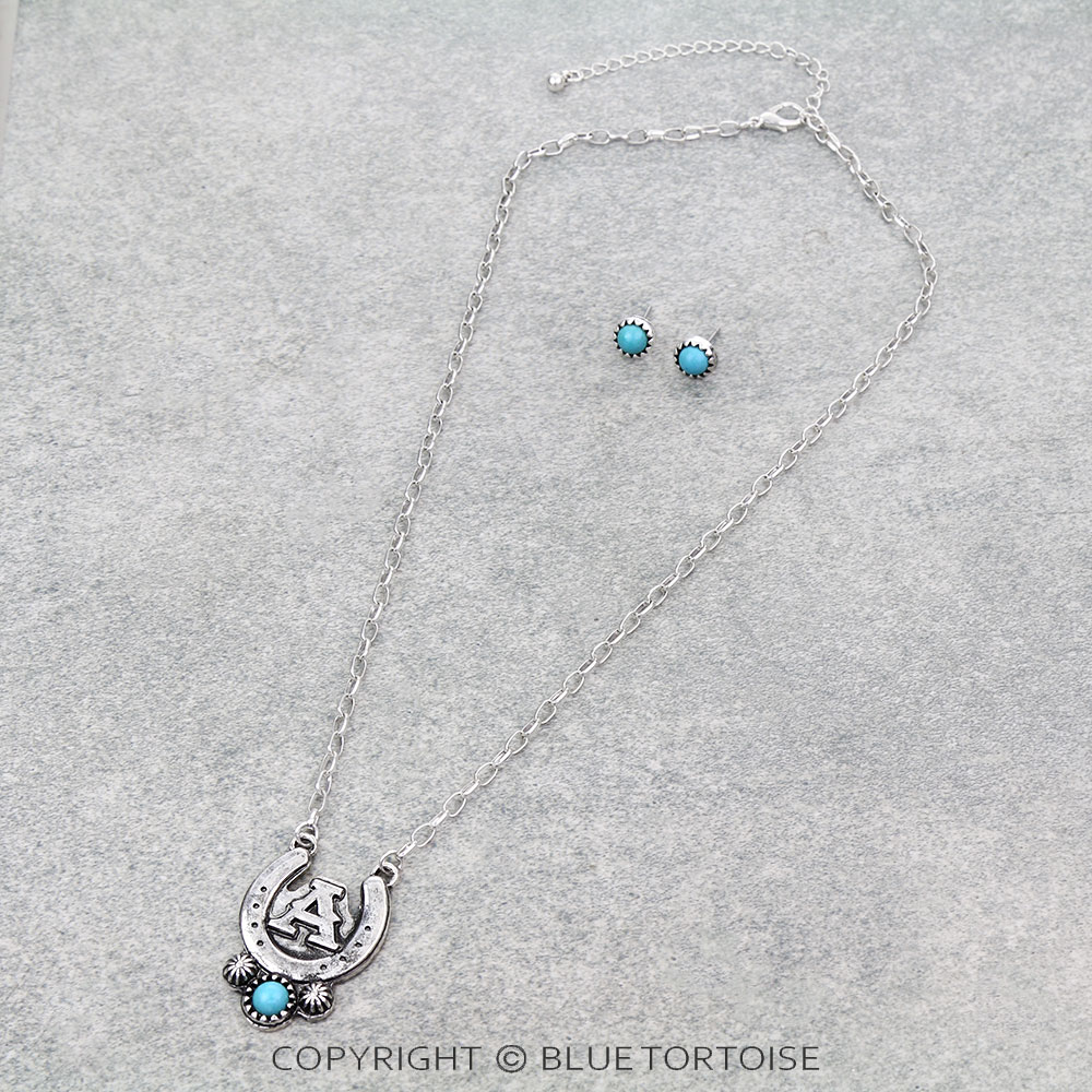 Western Horse Groove Initial Necklace Set