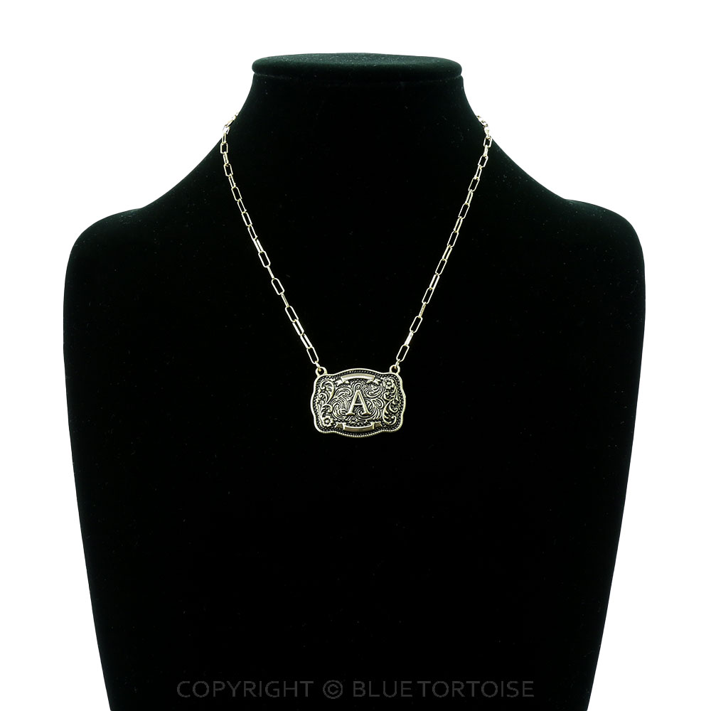 Western Belt Buckle Initial Necklace - Image 2