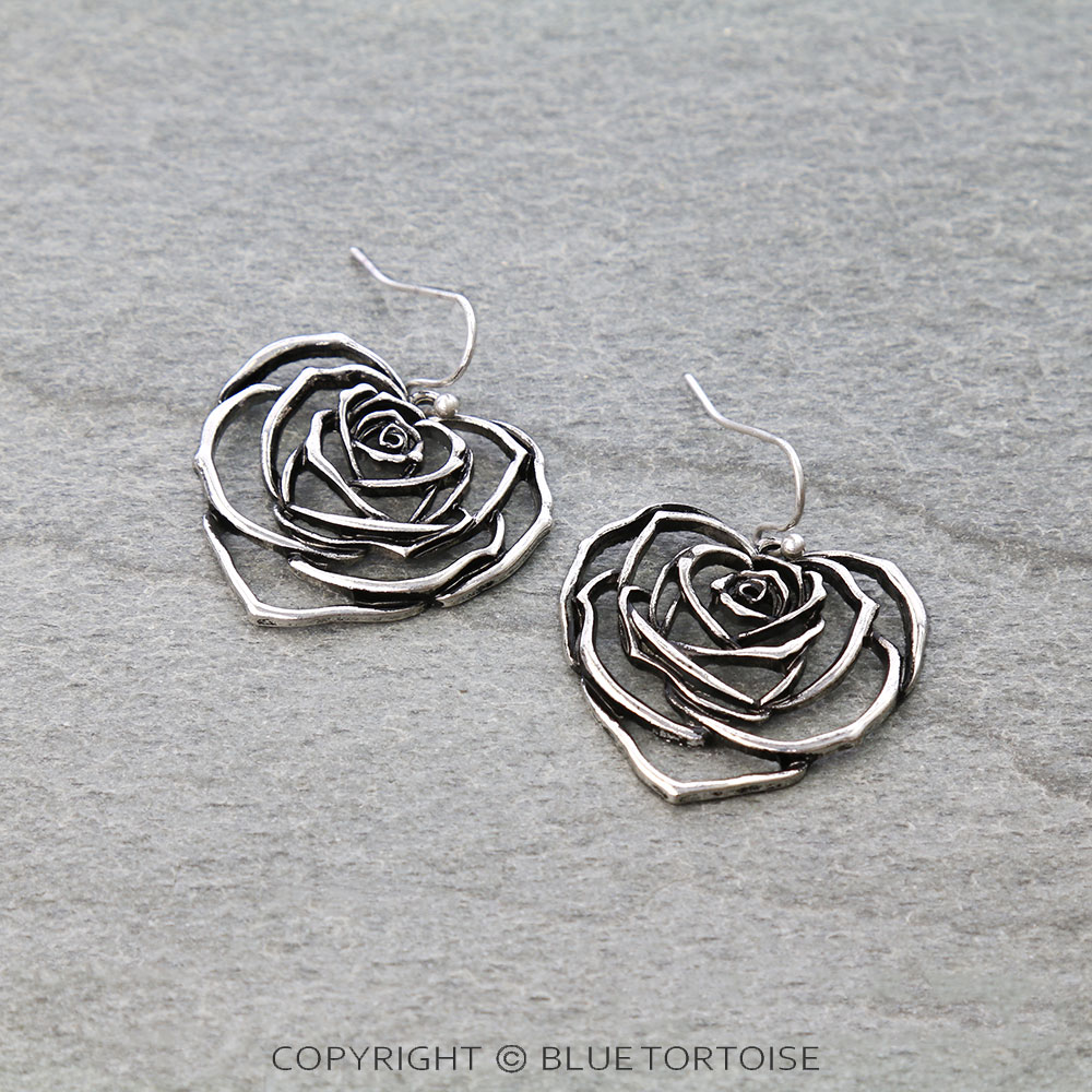 Western Heart Rose Dangle Earrings