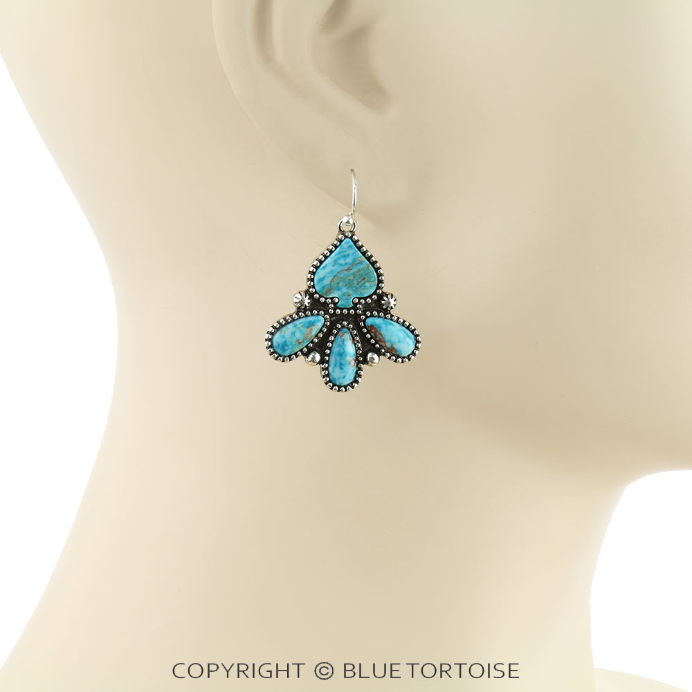 Western Spade Hand Stone Dangle Earrings - Image 2