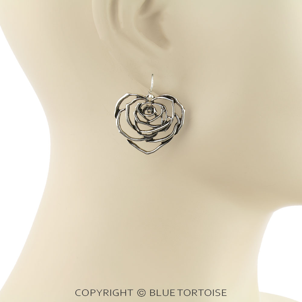 Western Heart Rose Dangle Earrings - Image 2