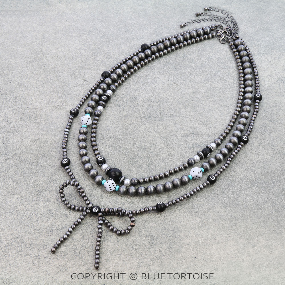 3 Layered Navajo Style Pearl Bow & Casino Bead Necklace