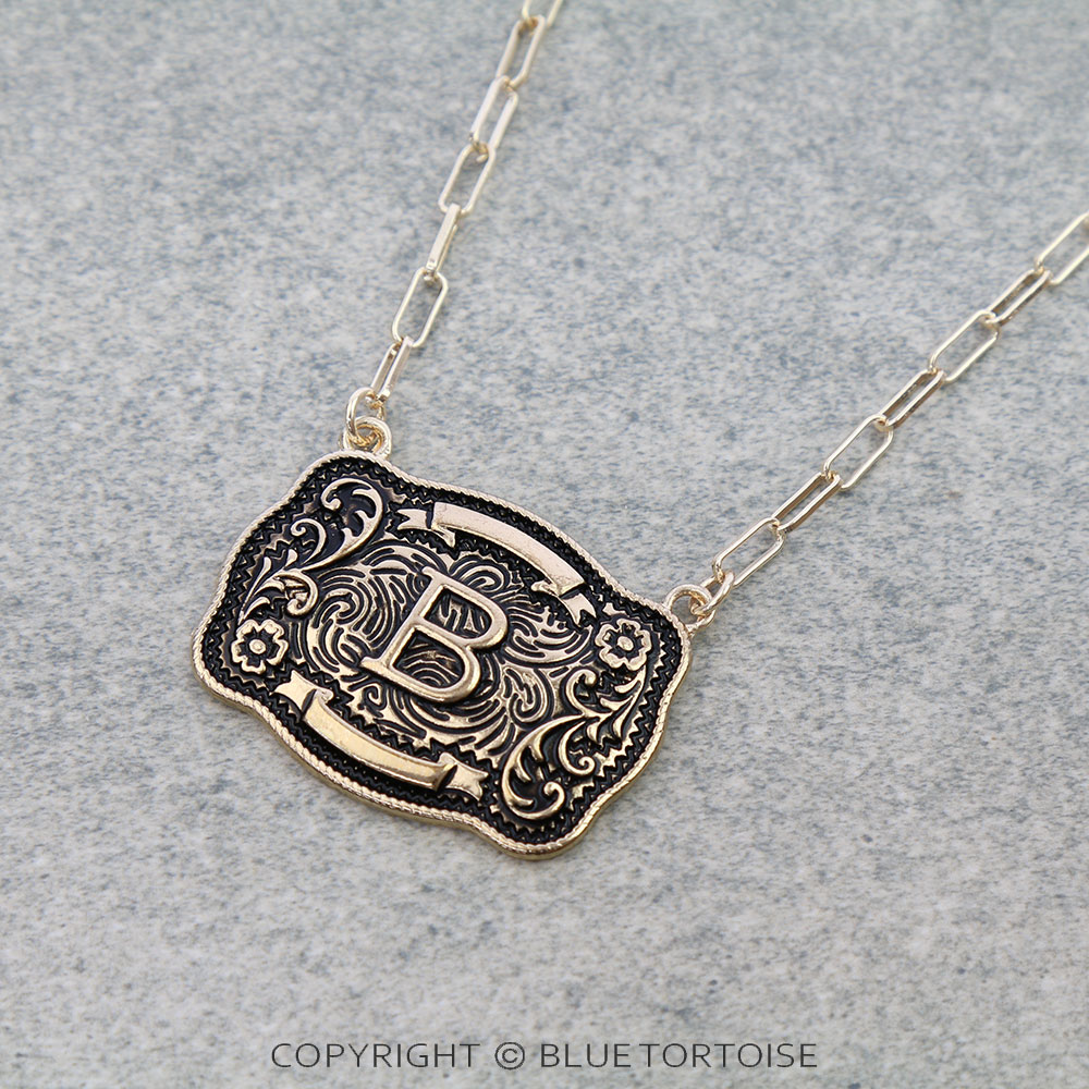 Western Belt Buckle Initial Necklace