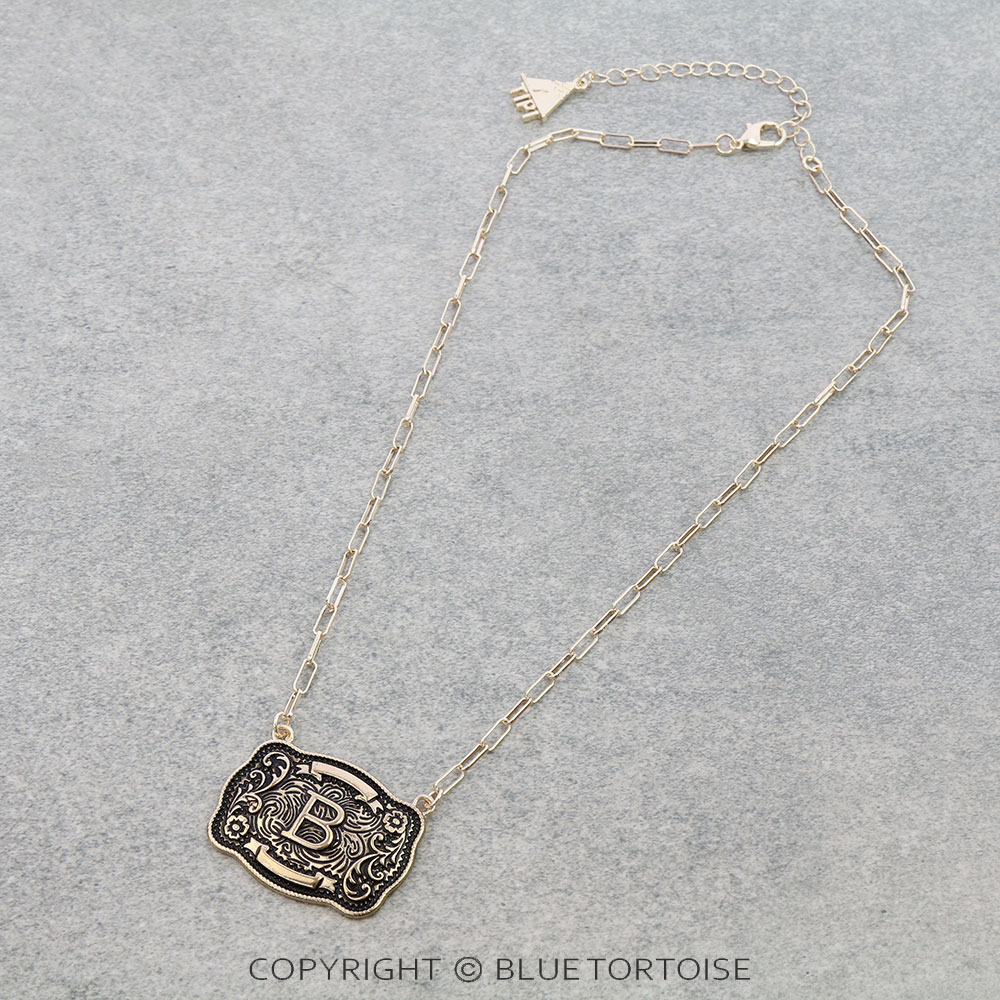 Western Belt Buckle Initial Necklace - Image 3