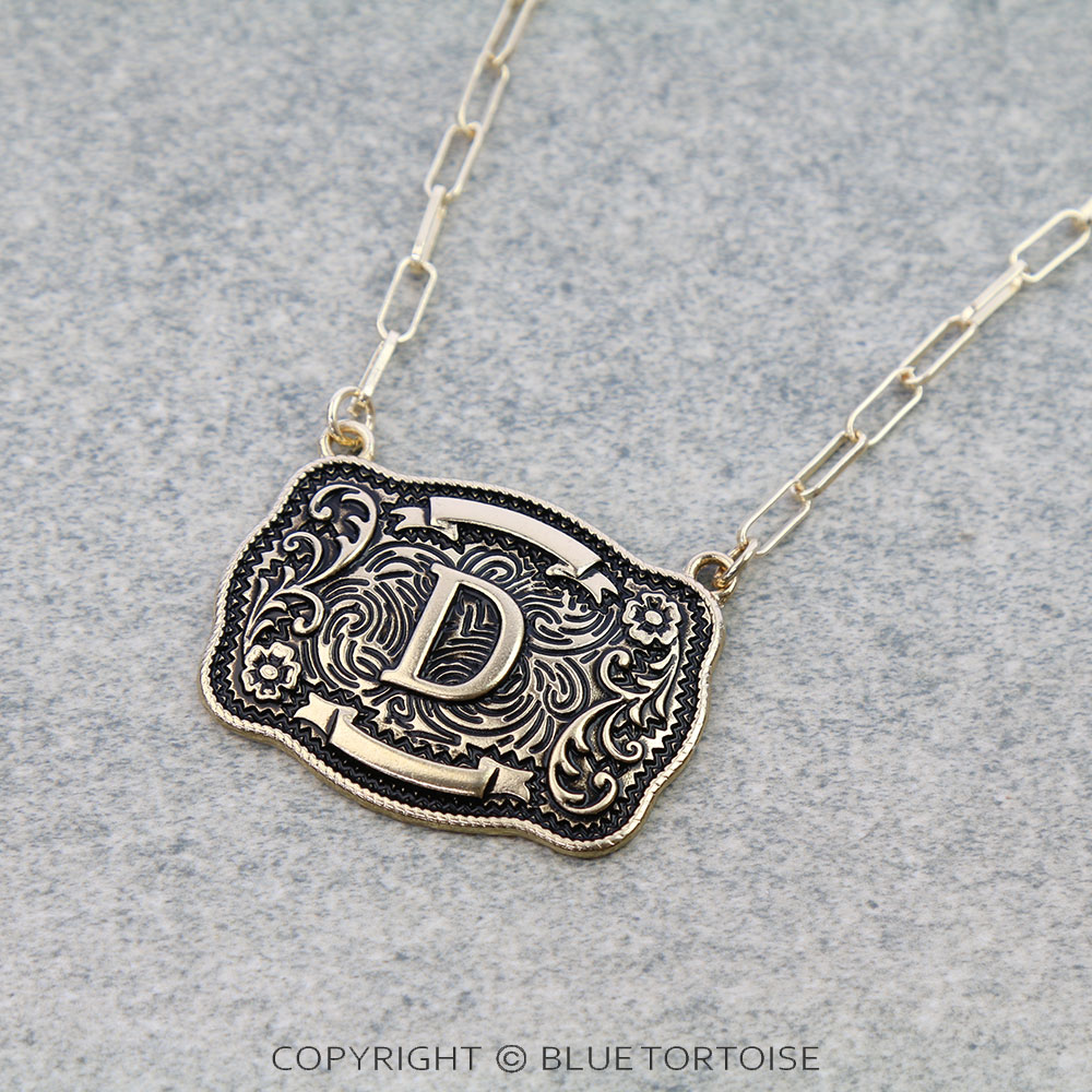 Western Belt Buckle Initial Necklace