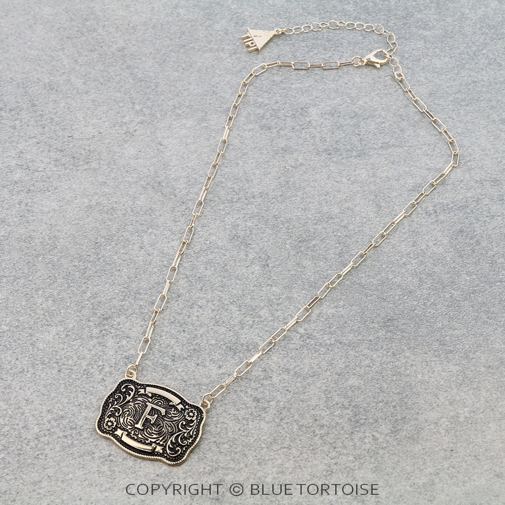 Western Belt Buckle Initial Necklace - Image 3
