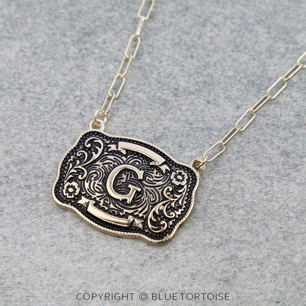 Western Belt Buckle Initial Necklace