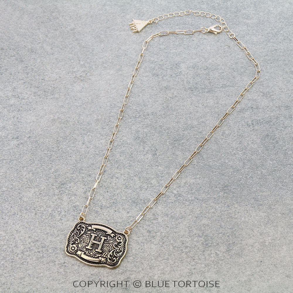 Western Belt Buckle Initial Necklace - Image 3