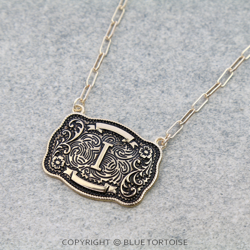 Western Belt Buckle Initial Necklace