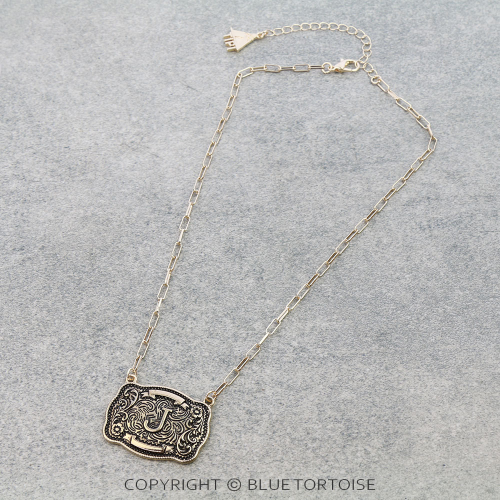 Western Belt Buckle Initial Necklace - Image 3