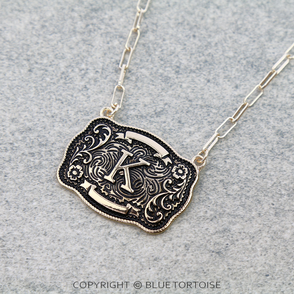 Western Belt Buckle Initial Necklace