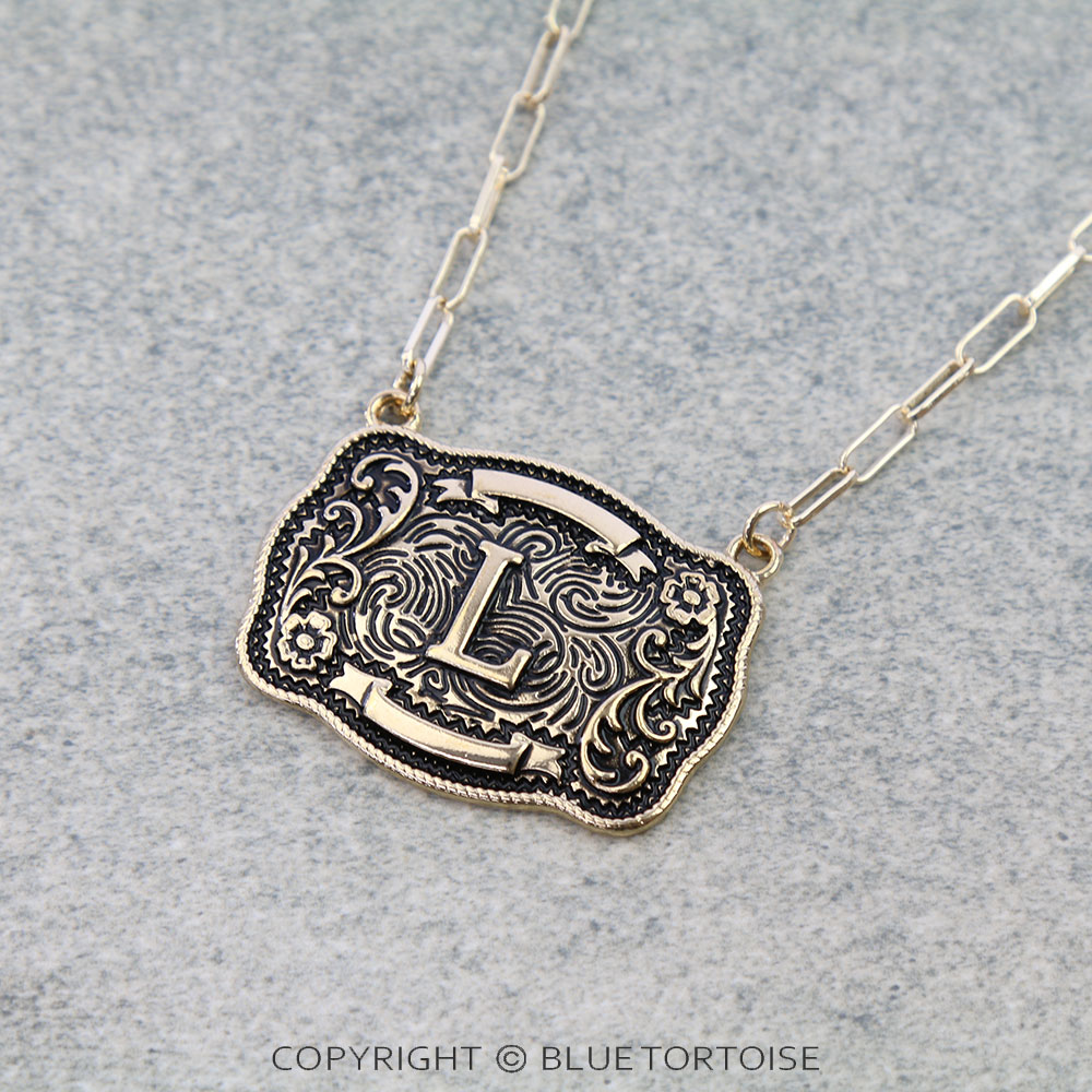 Western Belt Buckle Initial Necklace