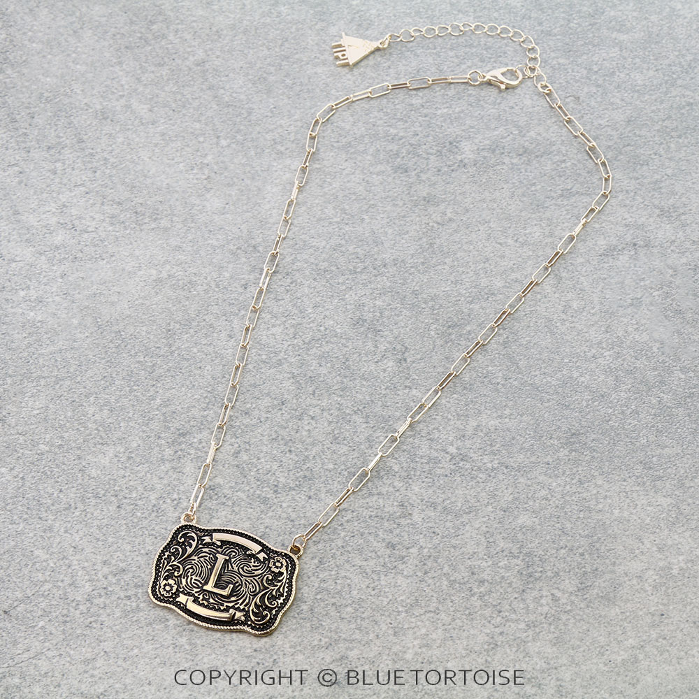 Western Belt Buckle Initial Necklace - Image 3