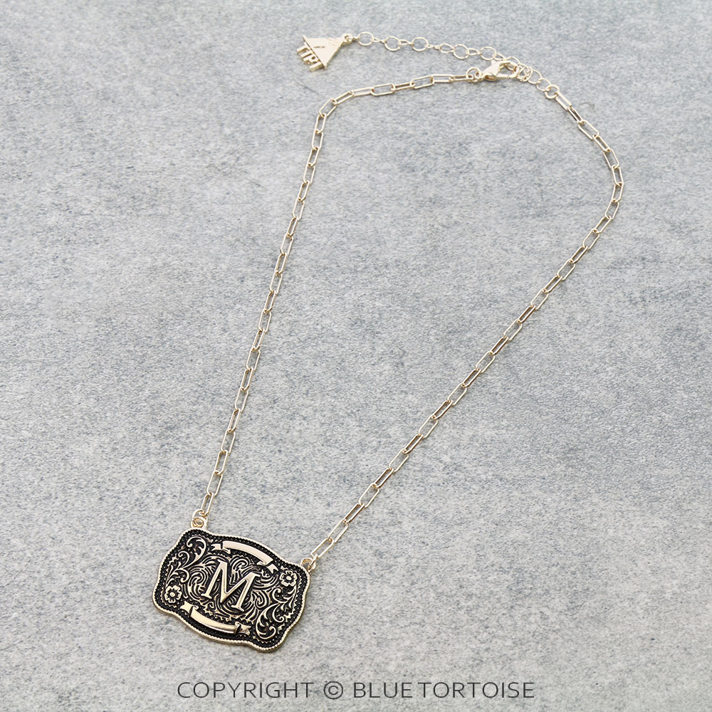 Western Belt Buckle Initial Necklace - Image 3