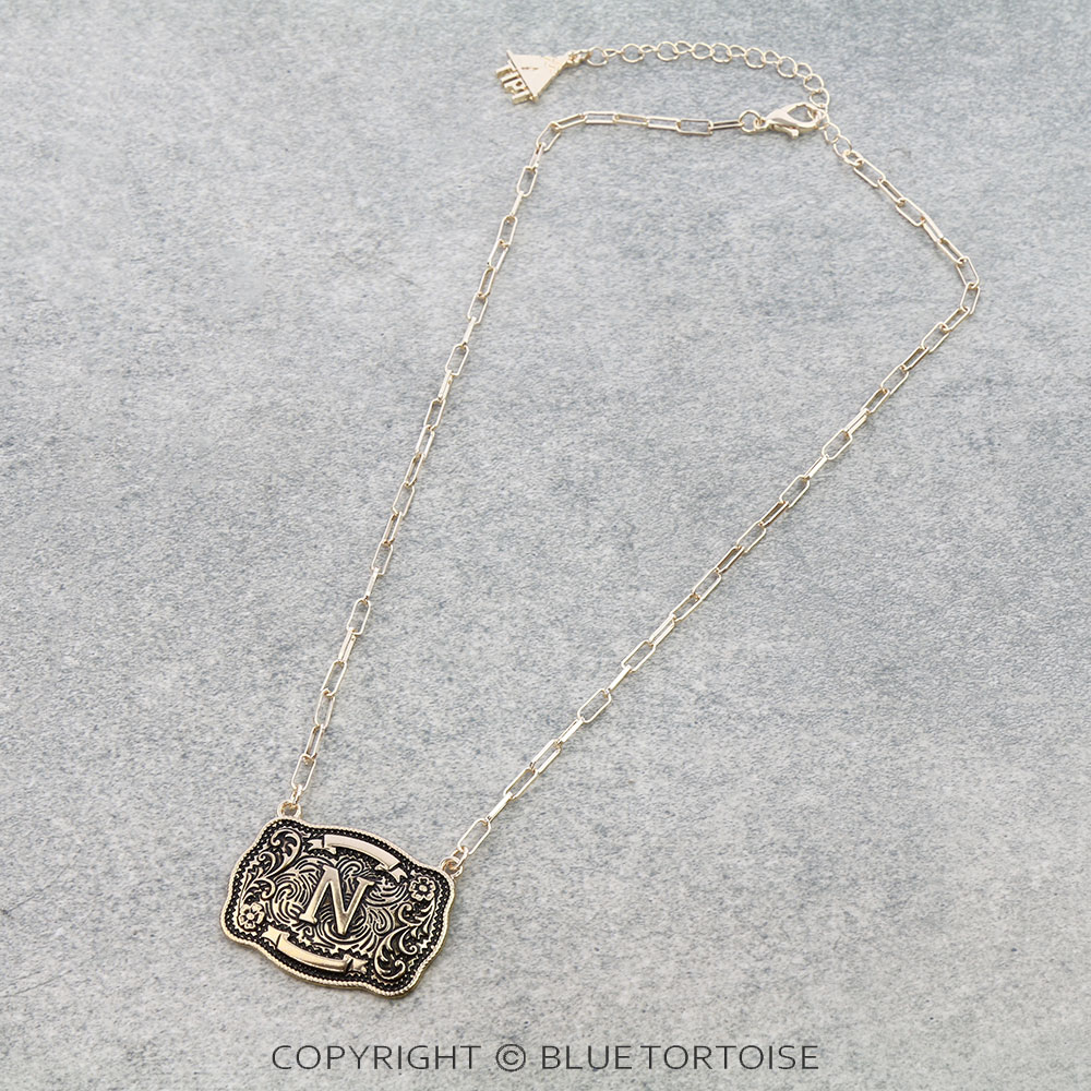Western Belt Buckle Initial Necklace - Image 3