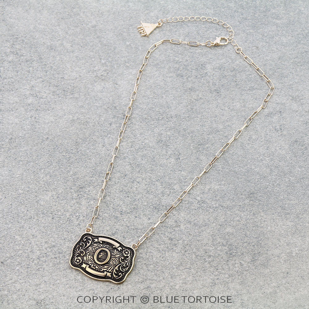 Western Belt Buckle Initial Necklace - Image 3