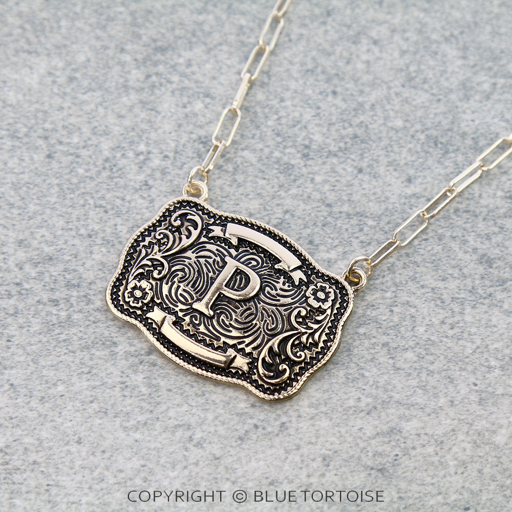 Western Belt Buckle Initial Necklace