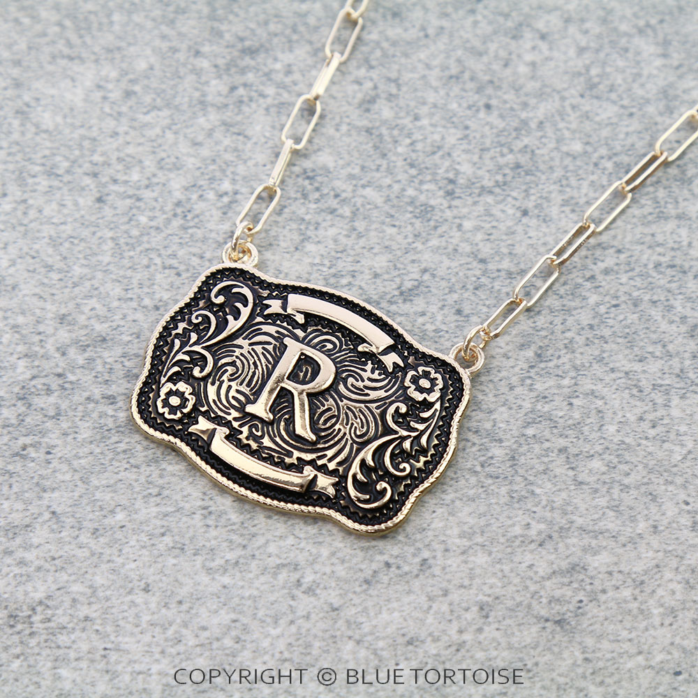 Western Belt Buckle Initial Necklace