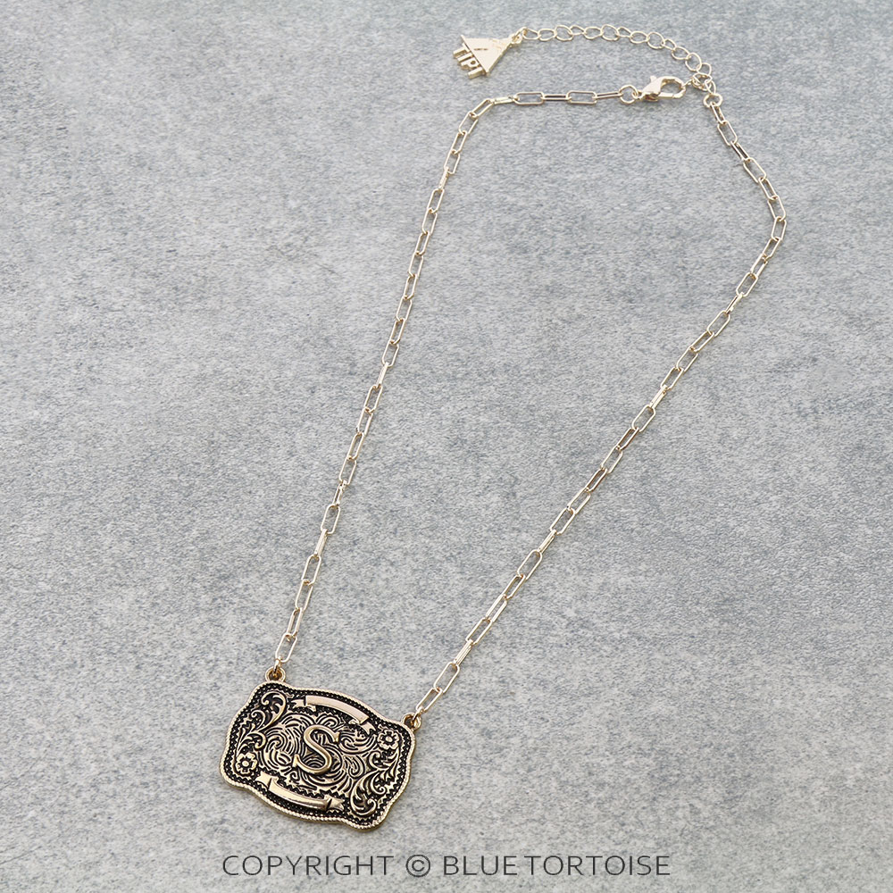 Western Belt Buckle Initial Necklace - Image 3