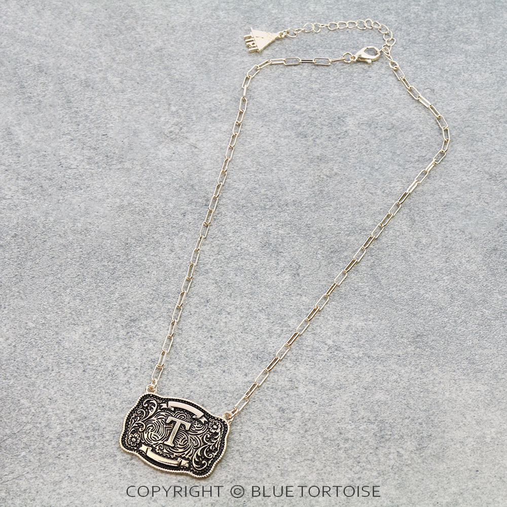 Western Belt Buckle Initial Necklace - Image 3