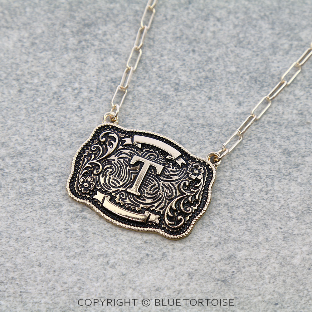 Western Belt Buckle Initial Necklace