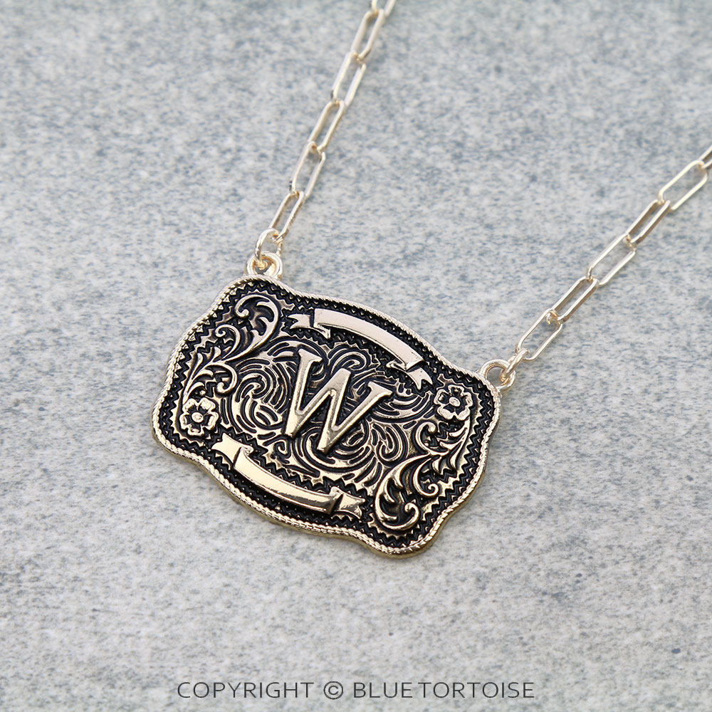 Western Belt Buckle Initial Necklace