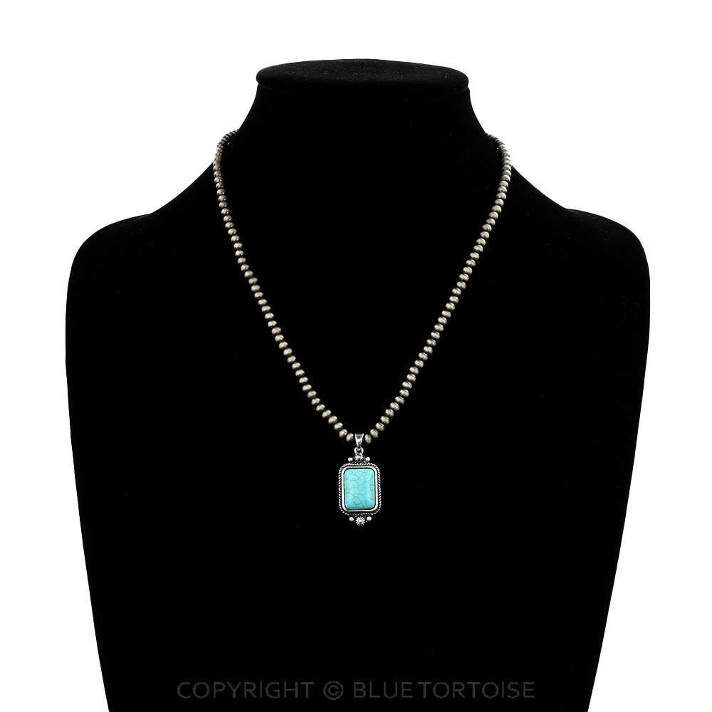 Western Rectangle Stone Pendant Necklace - Image 2