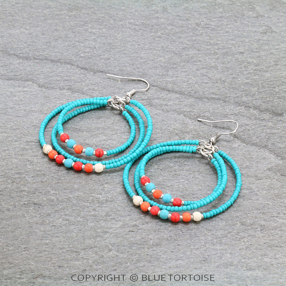 Seed Bead Hoop Dangle Earrings