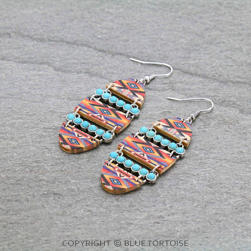 Aztec Printed Wood Dangle Earrings