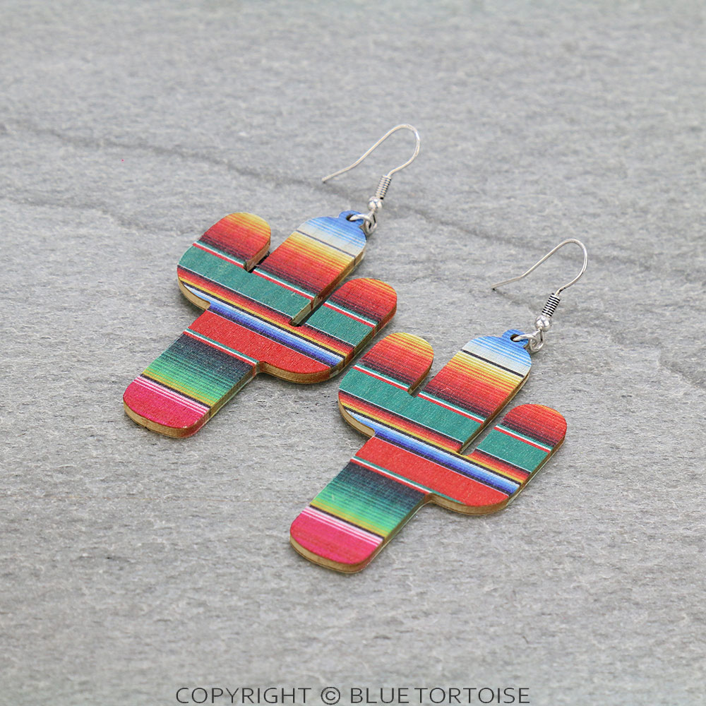 Wood Cactus Dangle Earrings
