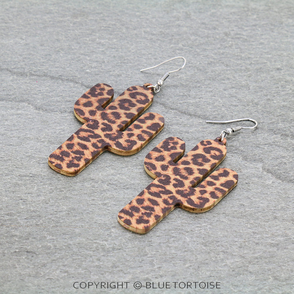 Wood Cactus Dangle Earrings