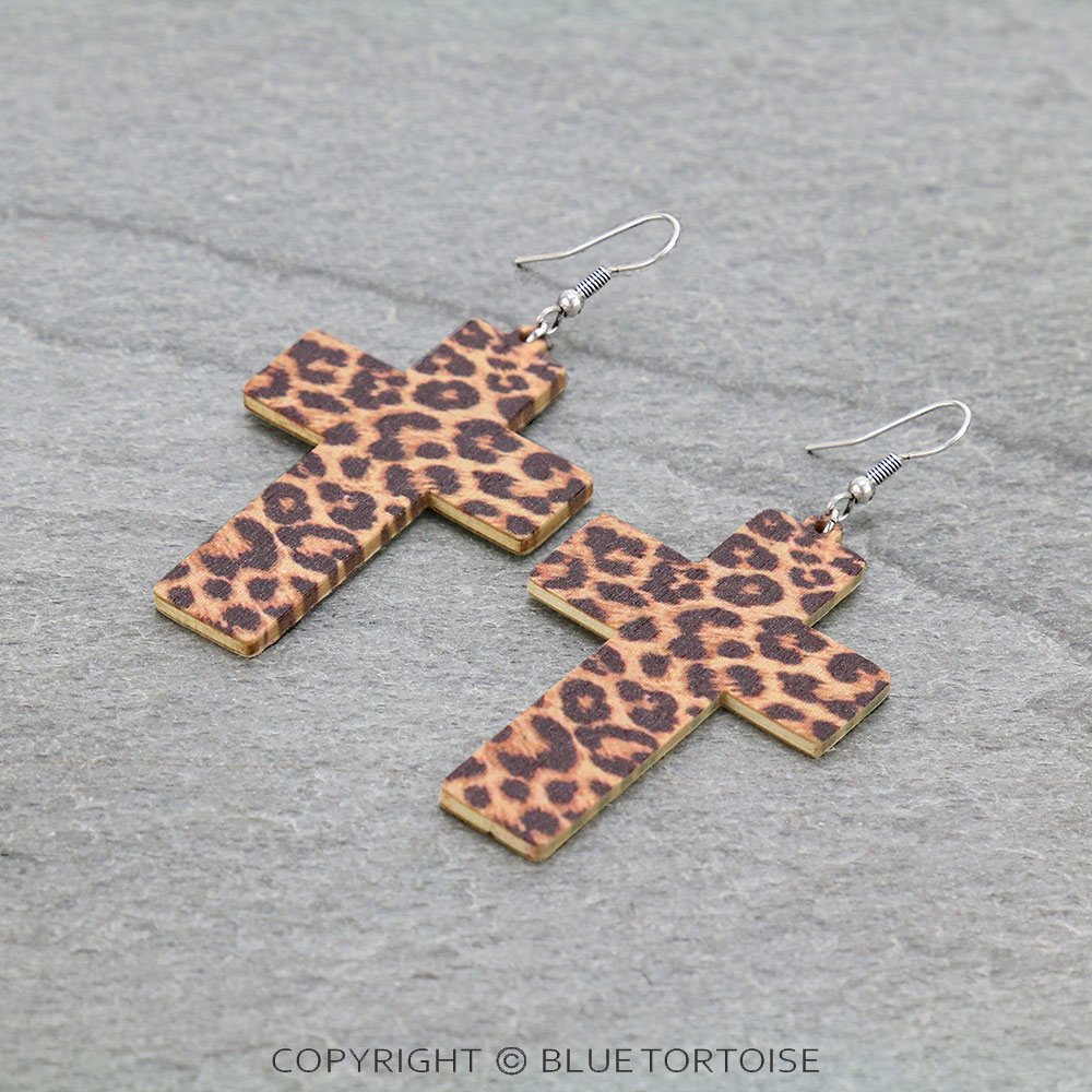 Wood Cross Dangle Earrings
