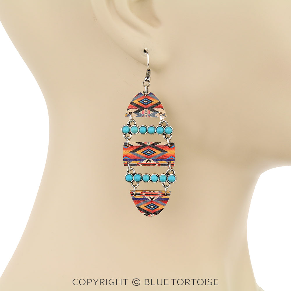 Aztec Printed Wood Dangle Earrings - Image 2