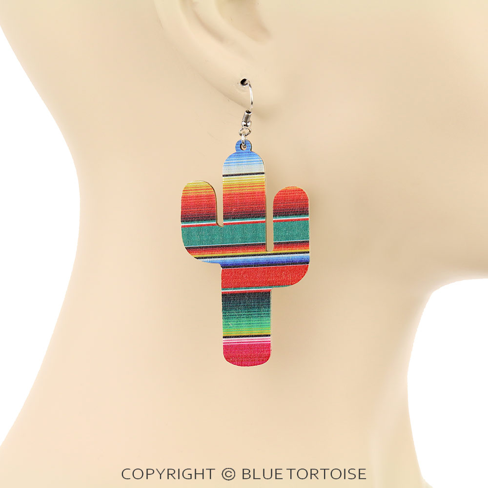 Wood Cactus Dangle Earrings - Image 2