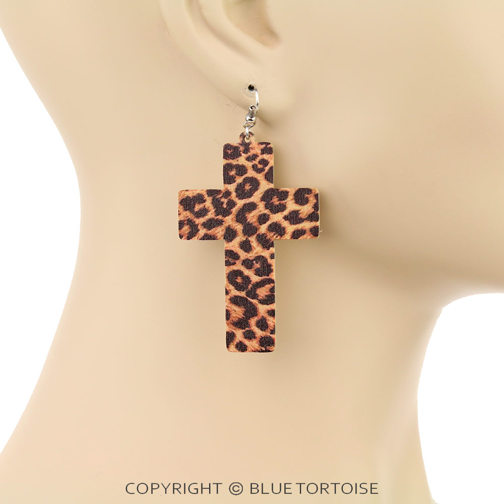 Wood Cross Dangle Earrings - Image 2