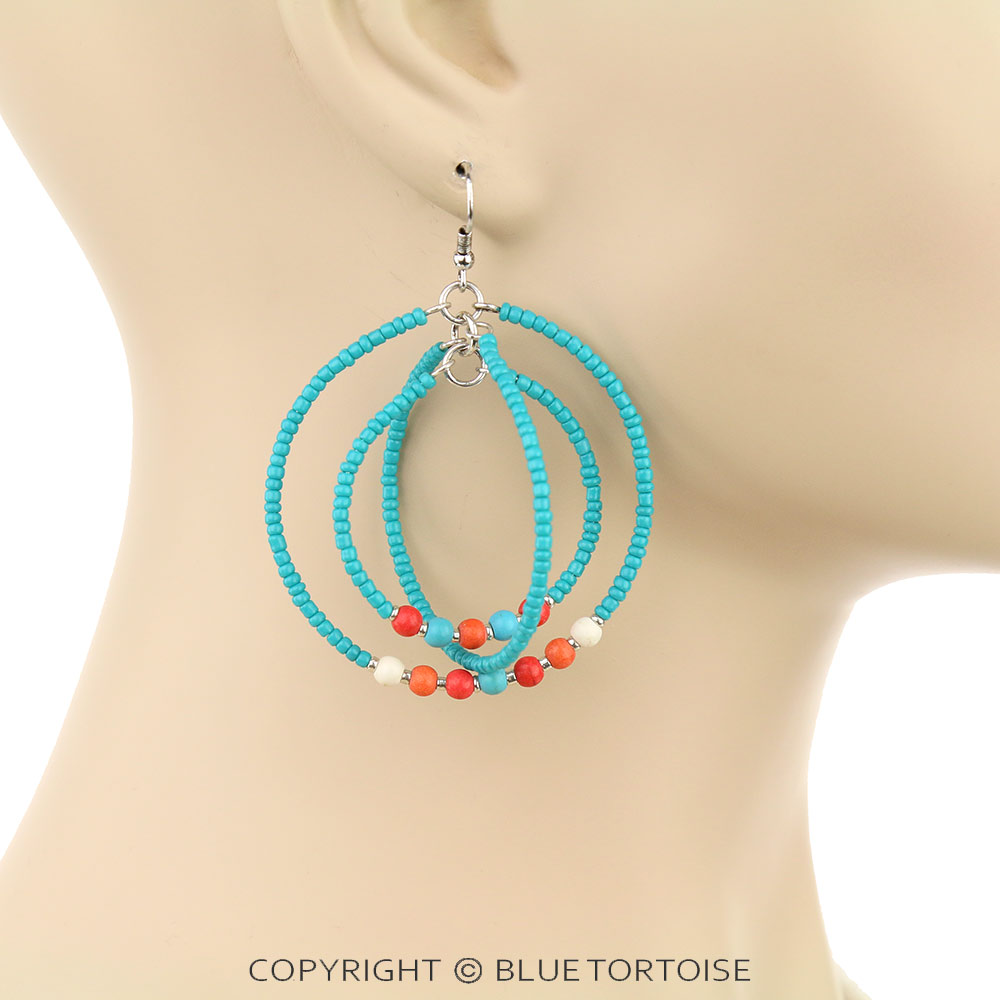 Seed Bead Hoop Dangle Earrings - Image 2