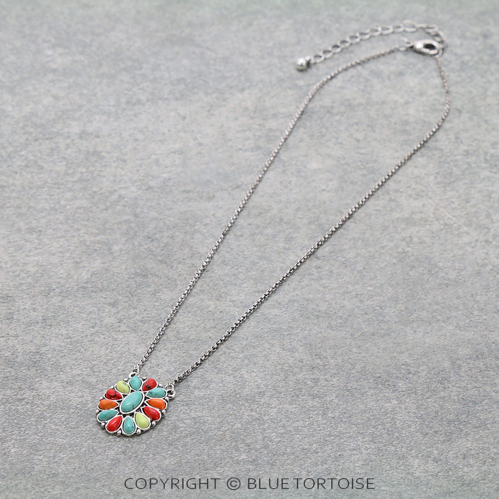 Western Concho Pendant Chain Necklace