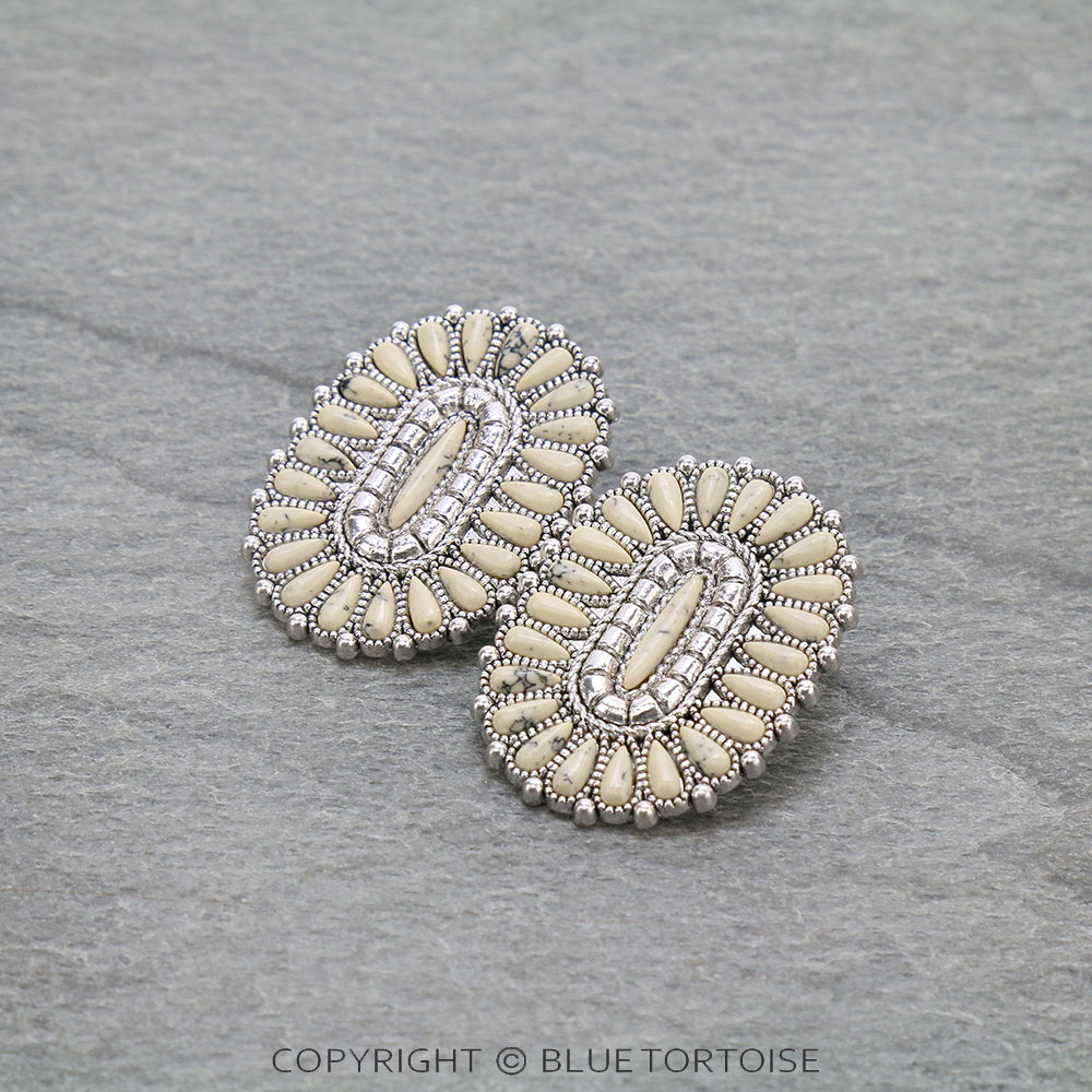 Western Concho Stone Stud Earrings