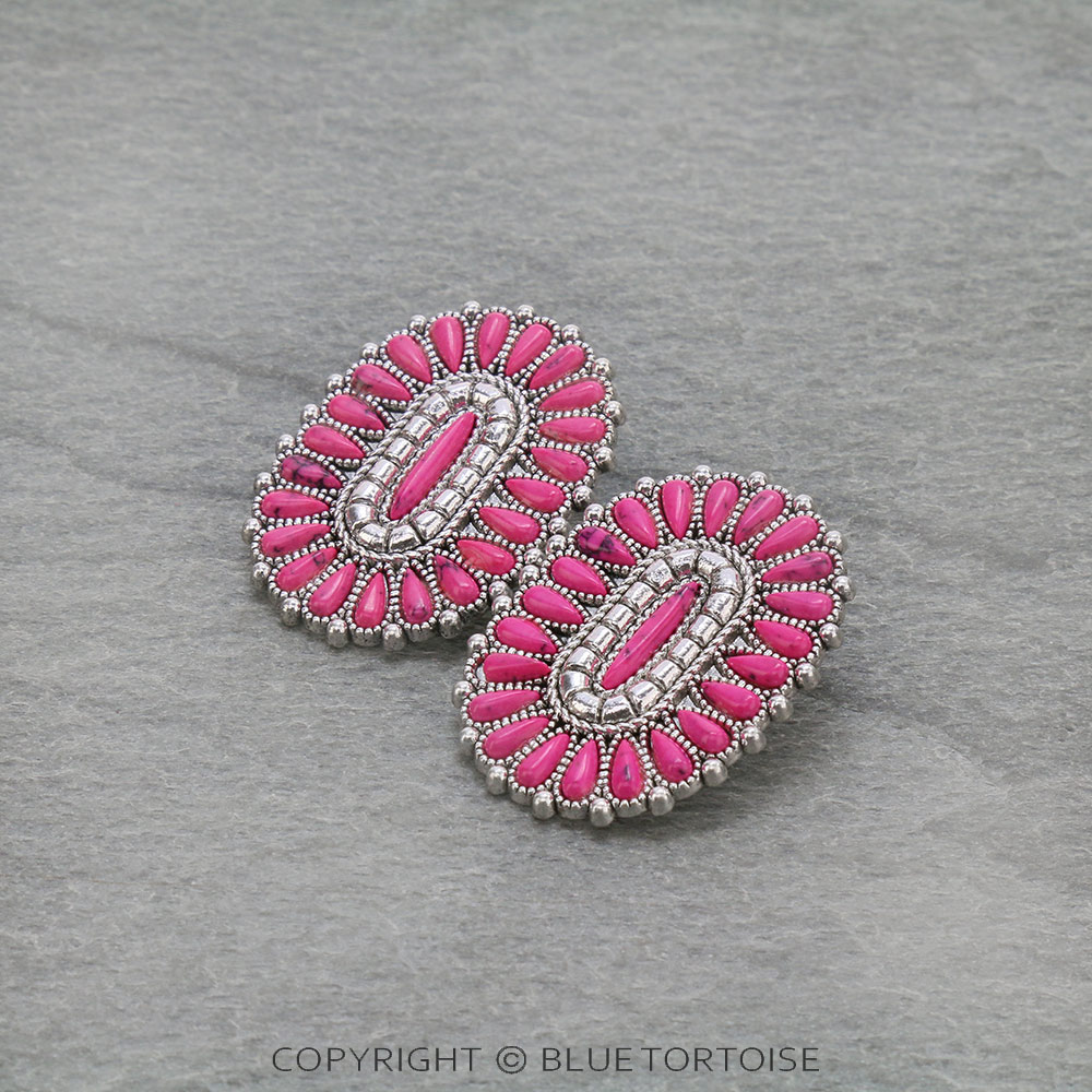 Western Concho Stone Stud Earrings