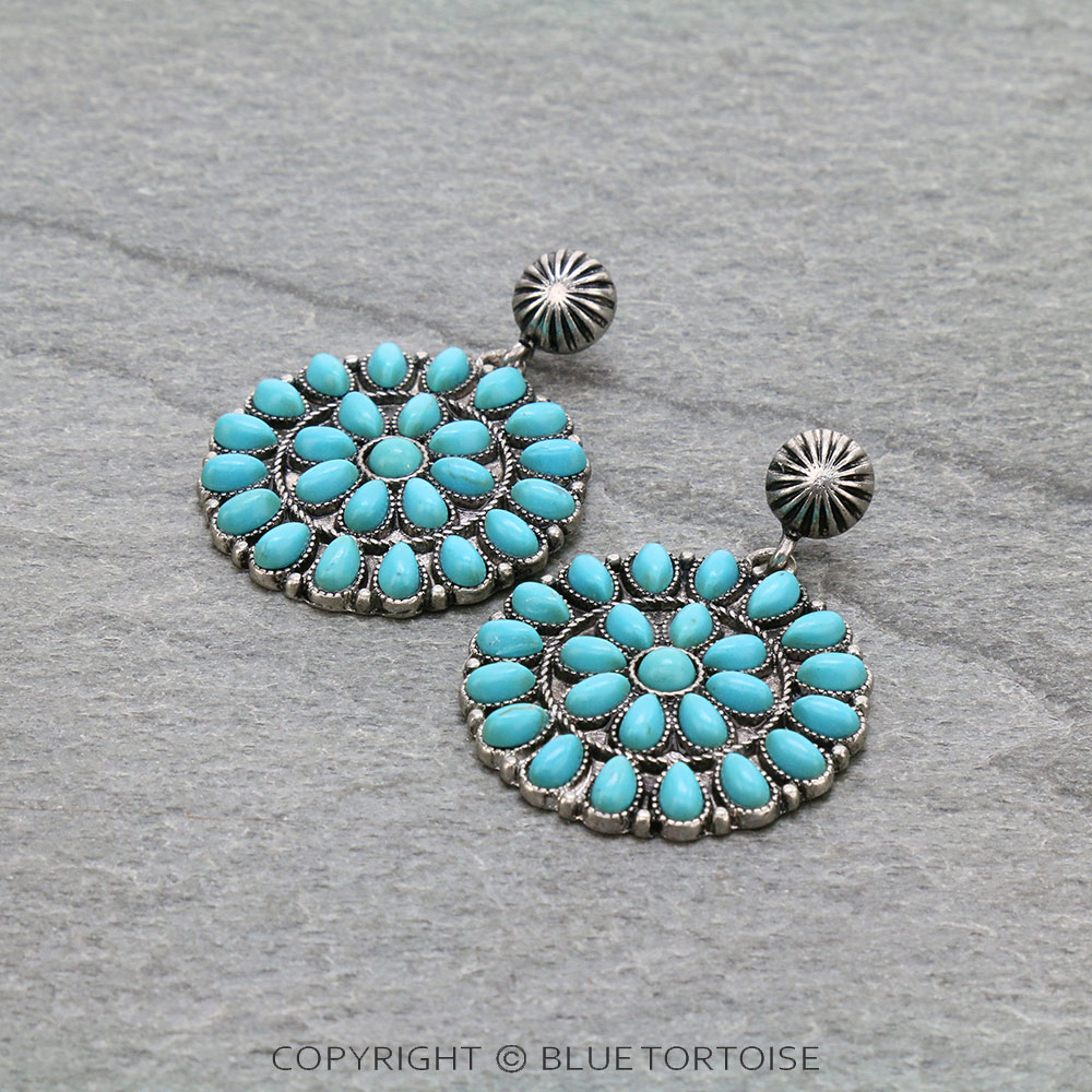 Western Round Design Stone Stud Earrings