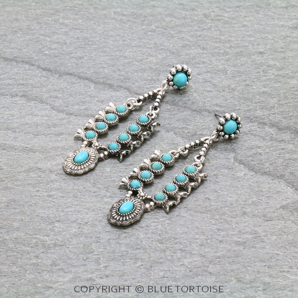 Western Squash Blossom Concho Stone Stud Earrings