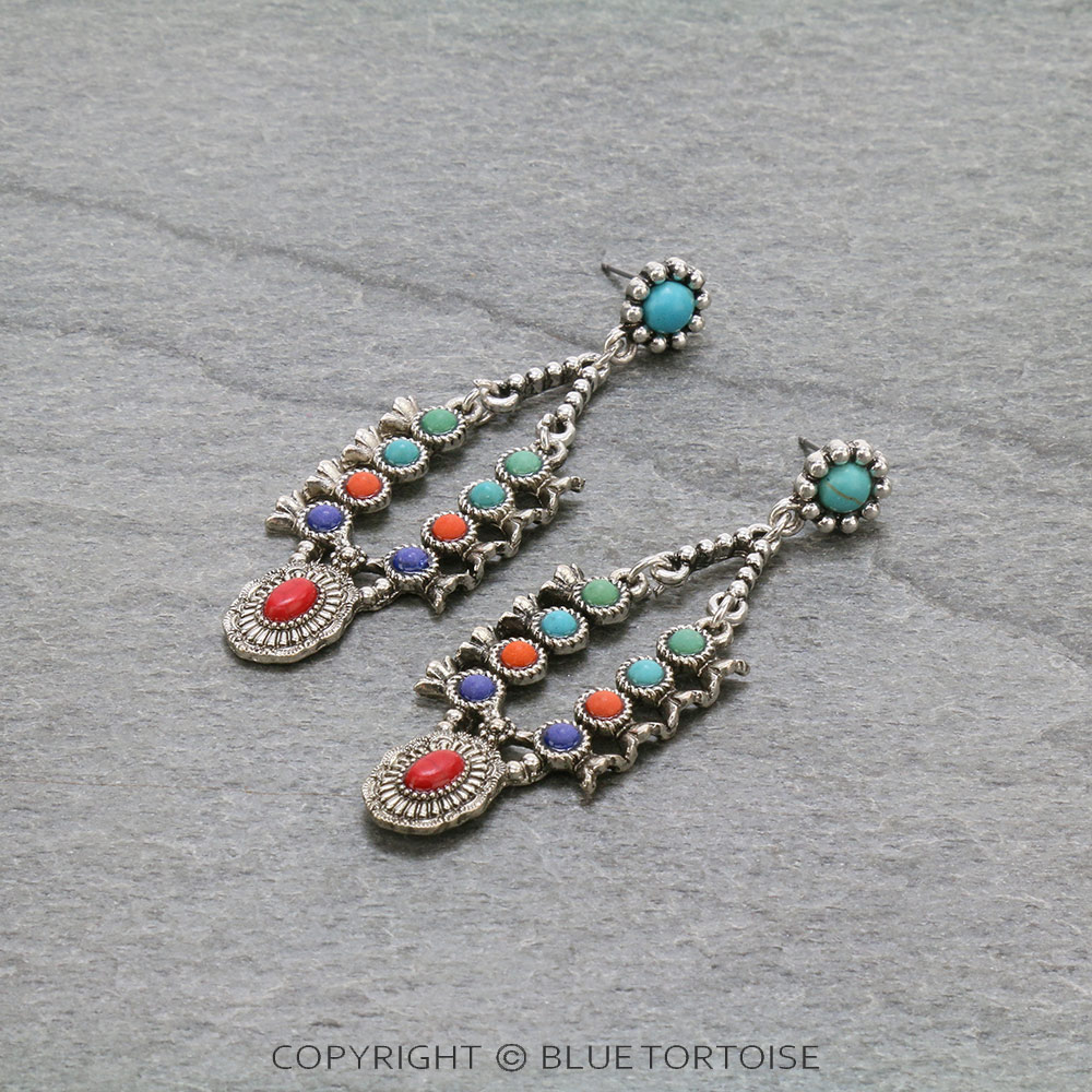 Western Squash Blossom Concho Stone Stud Earrings